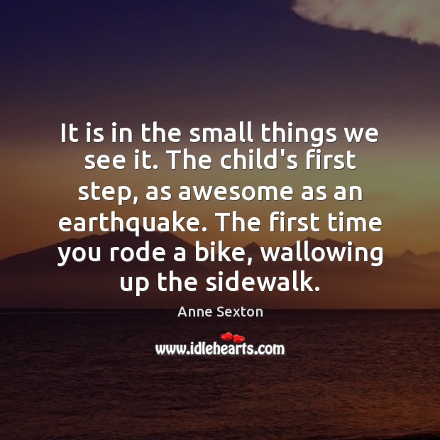 It is in the small things we see it. The child’s first Anne Sexton Picture Quote