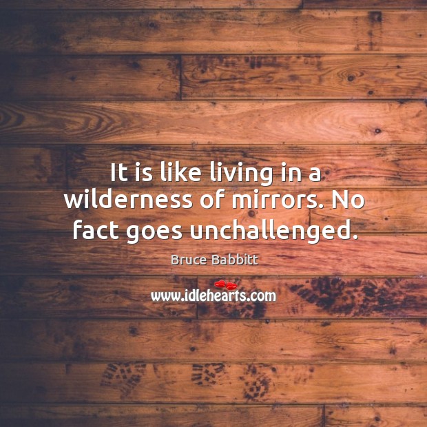 It is like living in a wilderness of mirrors. No fact goes unchallenged. Bruce Babbitt Picture Quote