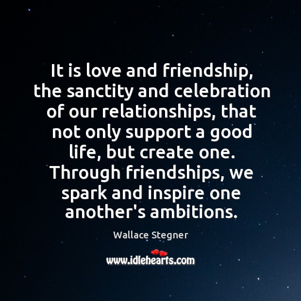 It is love and friendship, the sanctity and celebration of our relationships, Wallace Stegner Picture Quote