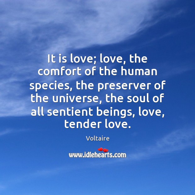 It is love; love, the comfort of the human species, the preserver Voltaire Picture Quote