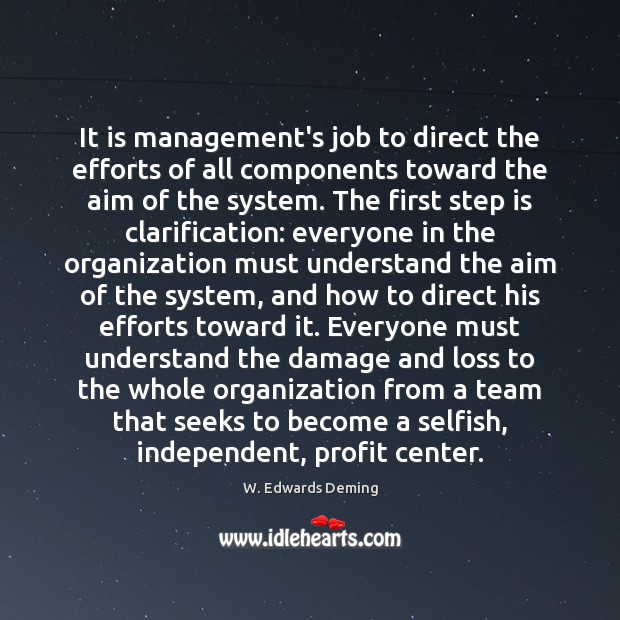 It is management’s job to direct the efforts of all components toward W. Edwards Deming Picture Quote