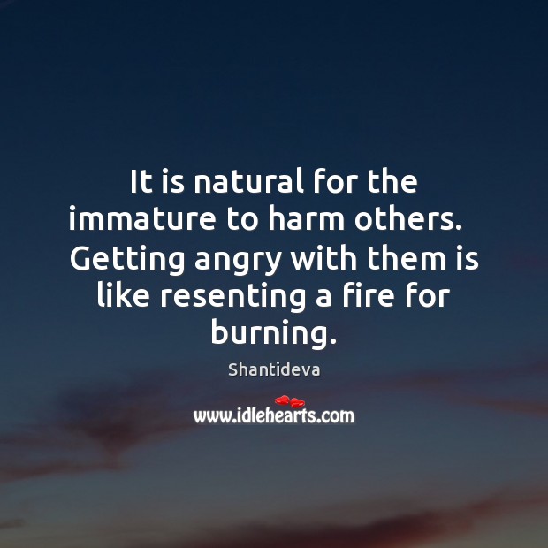 It is natural for the immature to harm others.   Getting angry with Shantideva Picture Quote