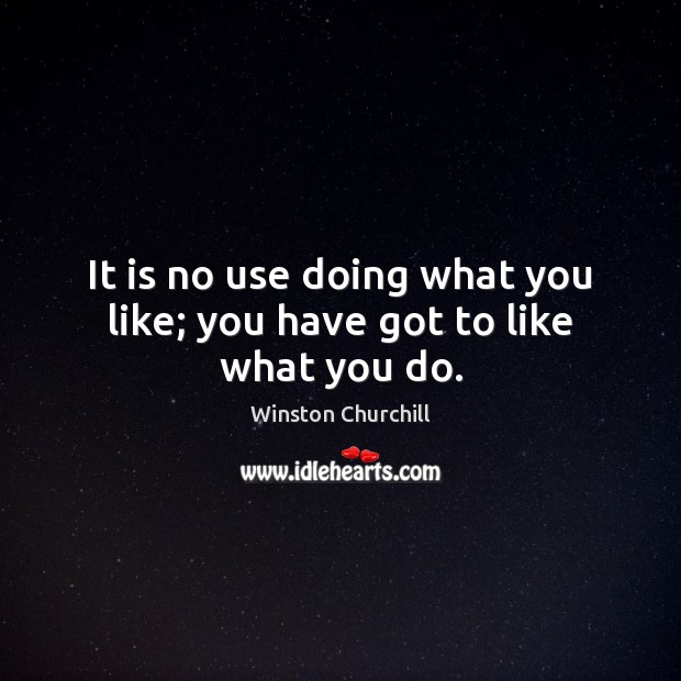It is no use doing what you like; you have got to like what you do. Winston Churchill Picture Quote