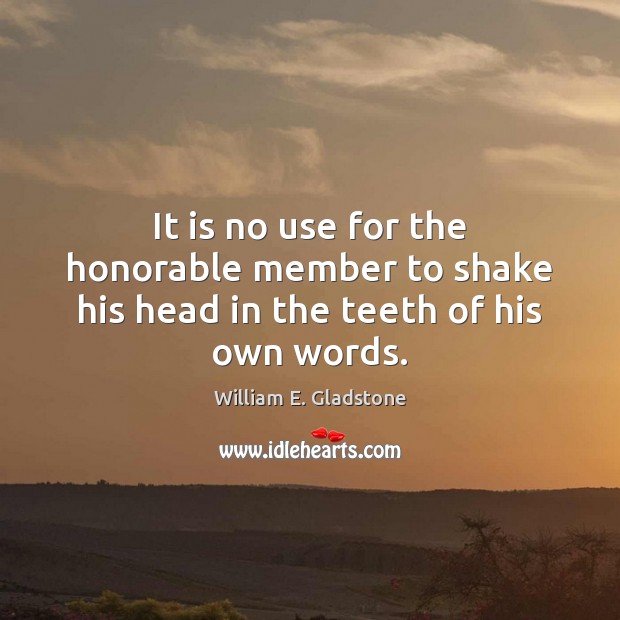 It is no use for the honorable member to shake his head in the teeth of his own words. William E. Gladstone Picture Quote