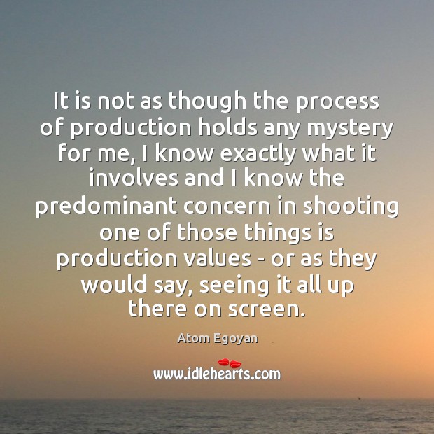 It is not as though the process of production holds any mystery Atom Egoyan Picture Quote