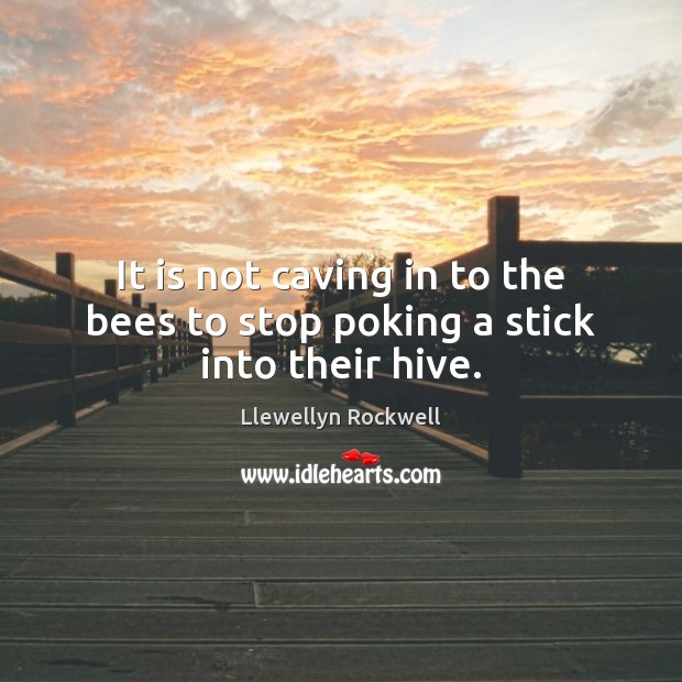 It is not caving in to the bees to stop poking a stick into their hive. Llewellyn Rockwell Picture Quote