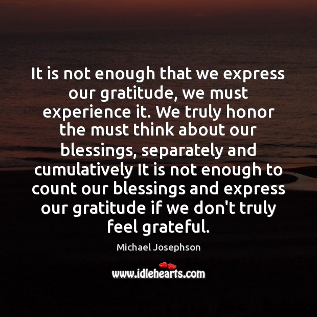 It is not enough that we express our gratitude, we must experience Michael Josephson Picture Quote