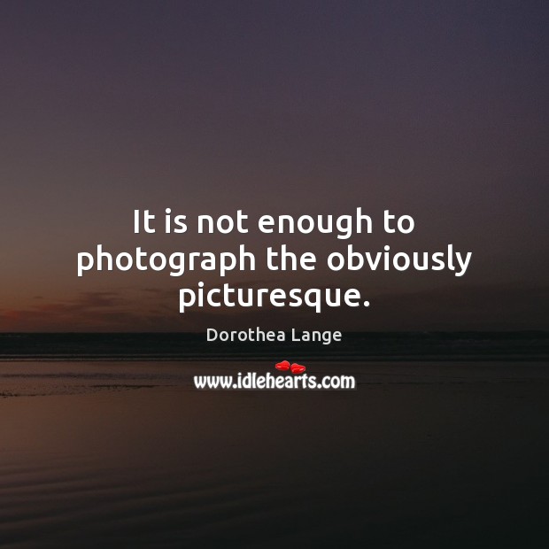 It is not enough to photograph the obviously picturesque. Dorothea Lange Picture Quote