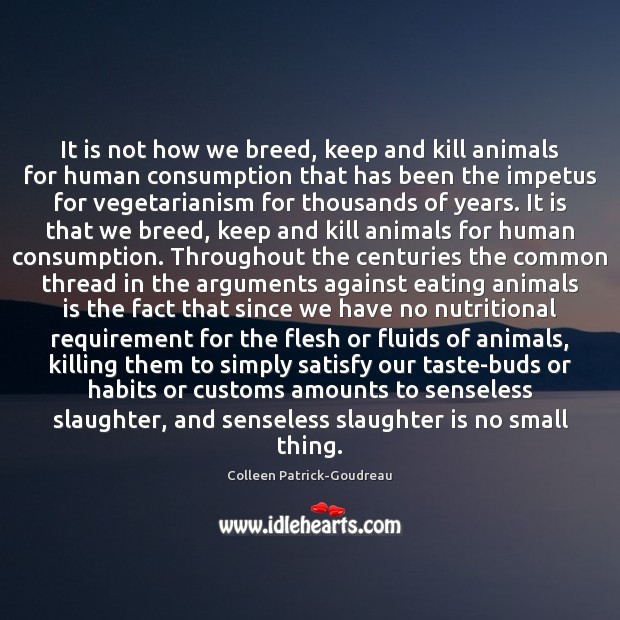 It is not how we breed, keep and kill animals for human Colleen Patrick-Goudreau Picture Quote