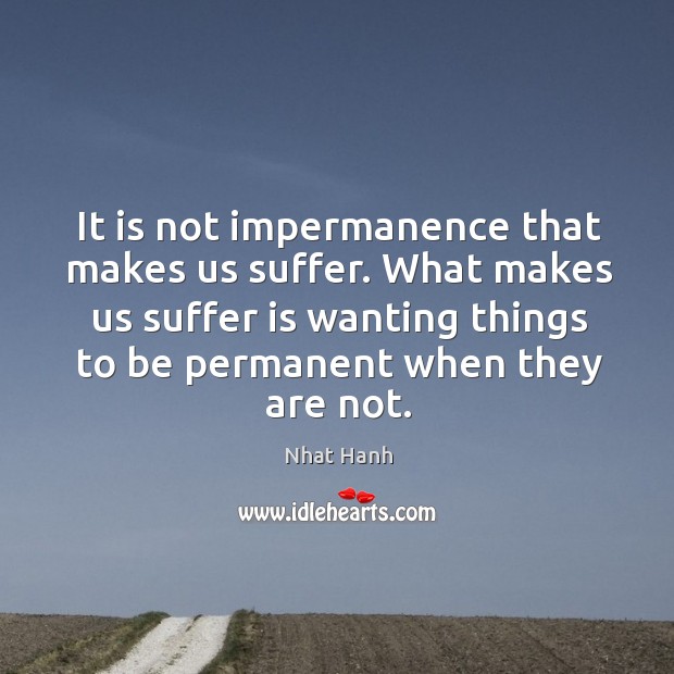 It is not impermanence that makes us suffer. What makes us suffer Nhat Hanh Picture Quote