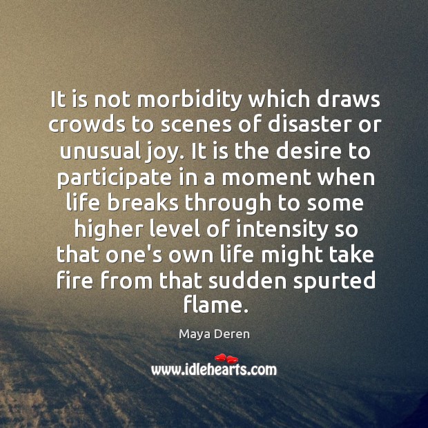 It is not morbidity which draws crowds to scenes of disaster or Maya Deren Picture Quote