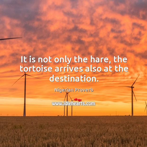It is not only the hare, the tortoise arrives also at the destination. Nigerian Proverbs Image
