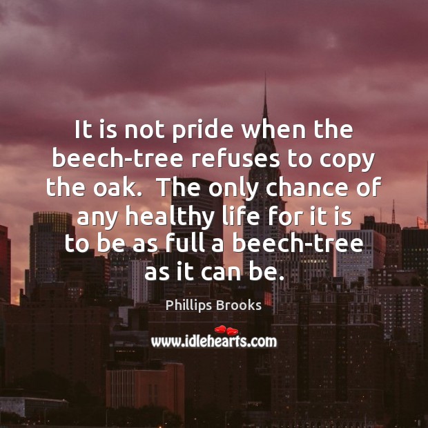It is not pride when the beech-tree refuses to copy the oak. Phillips Brooks Picture Quote