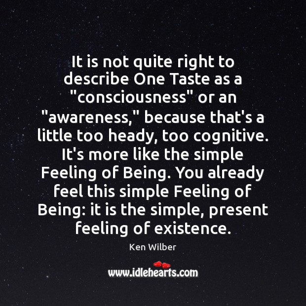It is not quite right to describe One Taste as a “consciousness” Ken Wilber Picture Quote
