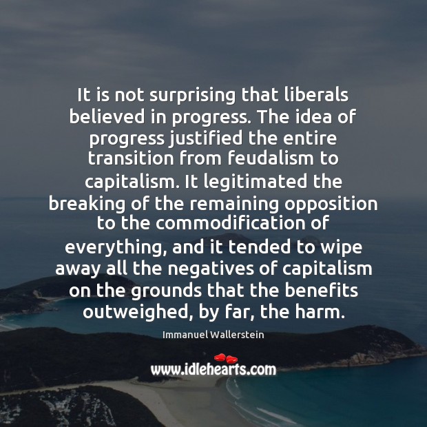 It is not surprising that liberals believed in progress. The idea of Immanuel Wallerstein Picture Quote