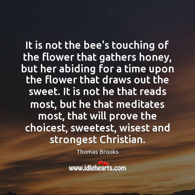 It is not the bee’s touching of the flower that gathers honey, Thomas Brooks Picture Quote