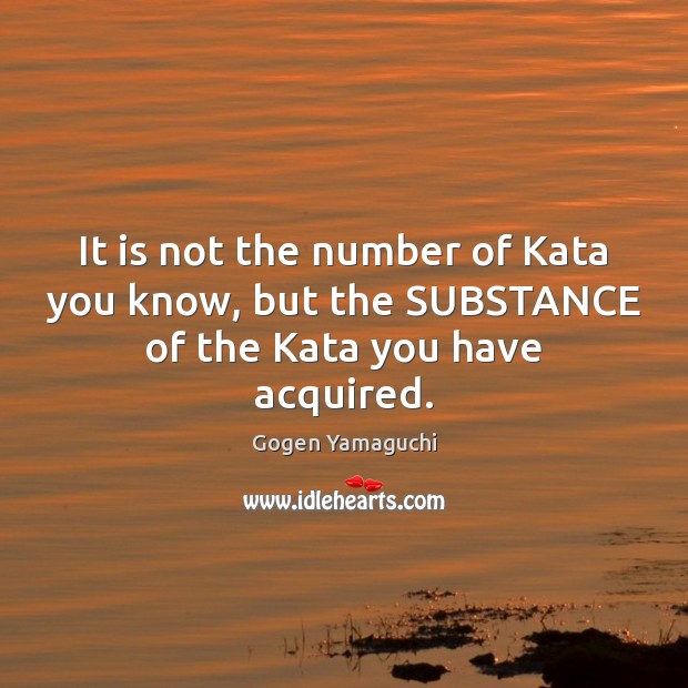 It is not the number of Kata you know, but the SUBSTANCE of the Kata you have acquired. Gogen Yamaguchi Picture Quote