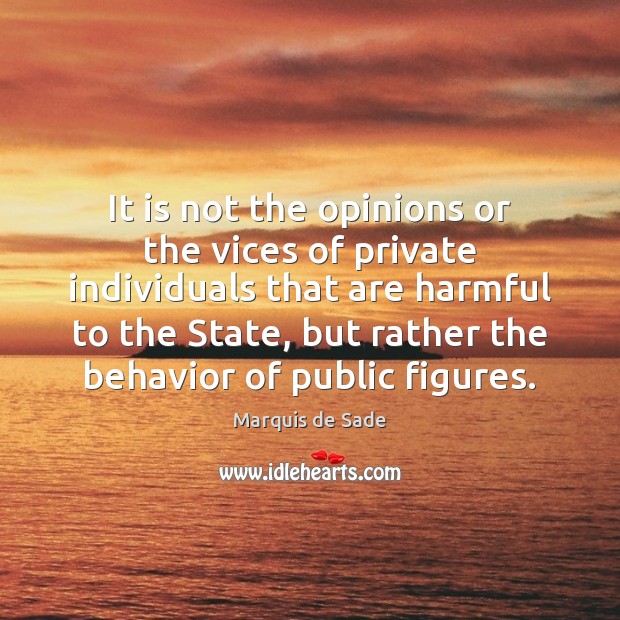 It is not the opinions or the vices of private individuals that Marquis de Sade Picture Quote