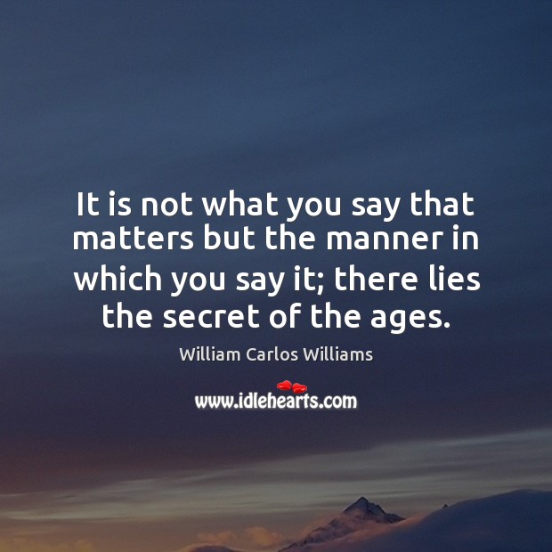 It is not what you say that matters but the manner in William Carlos Williams Picture Quote