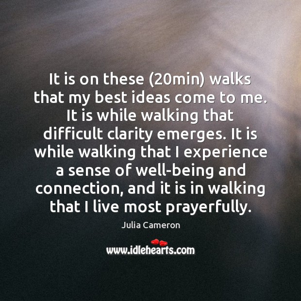 It is on these (20min) walks that my best ideas come to Julia Cameron Picture Quote