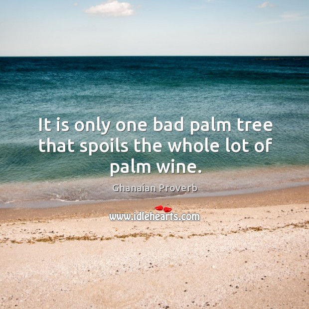It is only one bad palm tree that spoils the whole lot of palm wine. Ghanaian Proverbs Image