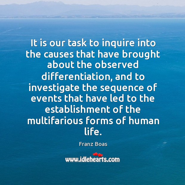 It is our task to inquire into the causes that have brought about the observed differentiation Franz Boas Picture Quote