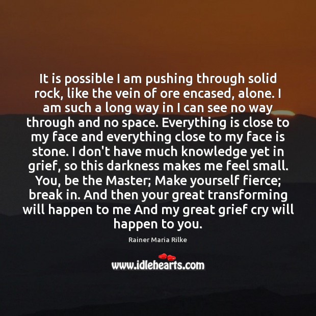 It is possible I am pushing through solid rock, like the vein Rainer Maria Rilke Picture Quote