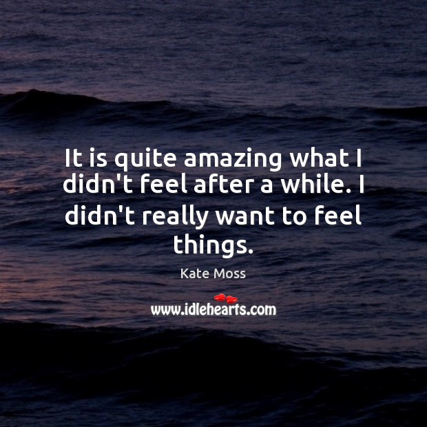 It is quite amazing what I didn’t feel after a while. I didn’t really want to feel things. Kate Moss Picture Quote