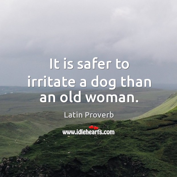 It is safer to irritate a dog than an old woman. Latin Proverbs Image