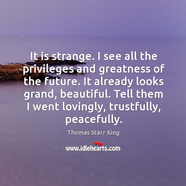 It is strange. I see all the privileges and greatness of the future. Thomas Starr King Picture Quote