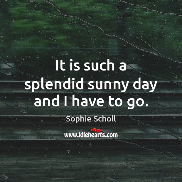 It is such a splendid sunny day and I have to go. Sophie Scholl Picture Quote