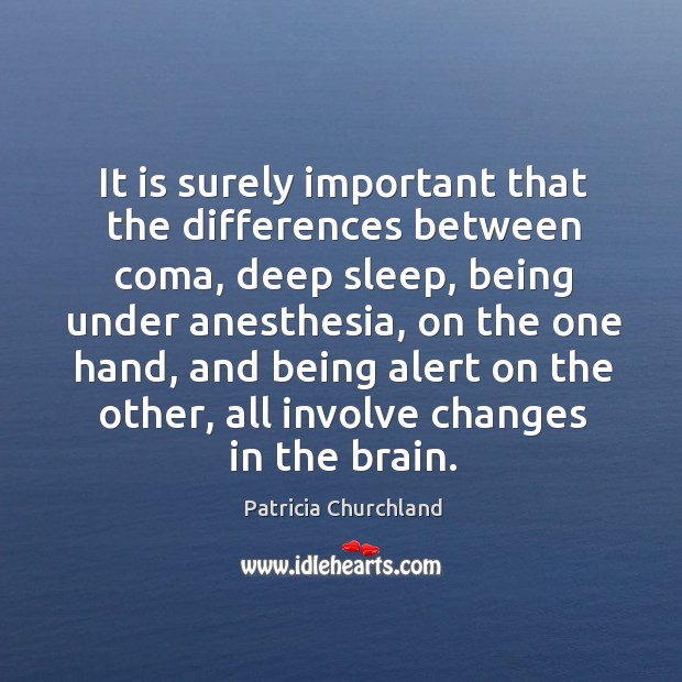 It is surely important that the differences between coma, deep sleep, being Patricia Churchland Picture Quote