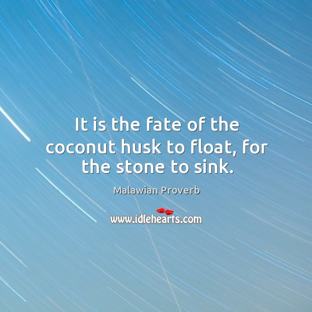 It is the fate of the coconut husk to float, for the stone to sink. Malawian Proverbs Image