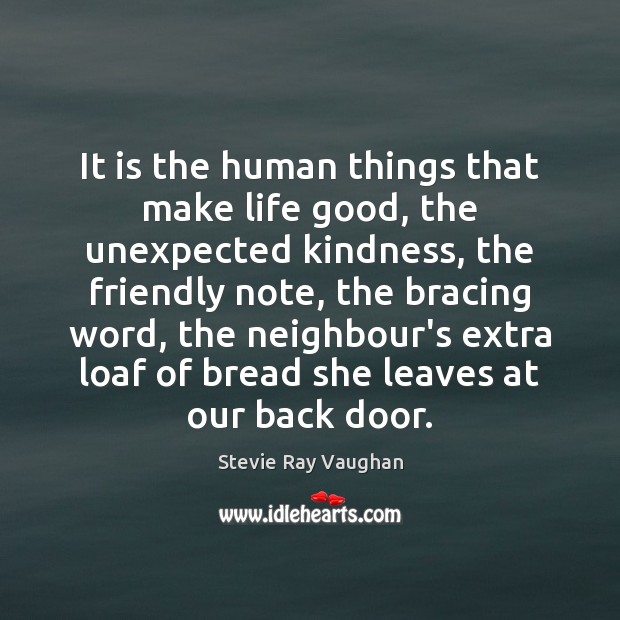 It is the human things that make life good, the unexpected kindness, Stevie Ray Vaughan Picture Quote