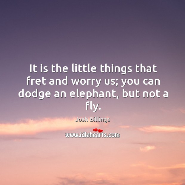 It is the little things that fret and worry us; you can dodge an elephant, but not a fly. Josh Billings Picture Quote