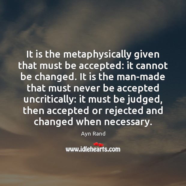 It is the metaphysically given that must be accepted: it cannot be Ayn Rand Picture Quote