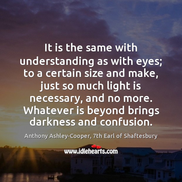 It is the same with understanding as with eyes; to a certain Anthony Ashley-Cooper, 7th Earl of Shaftesbury Picture Quote