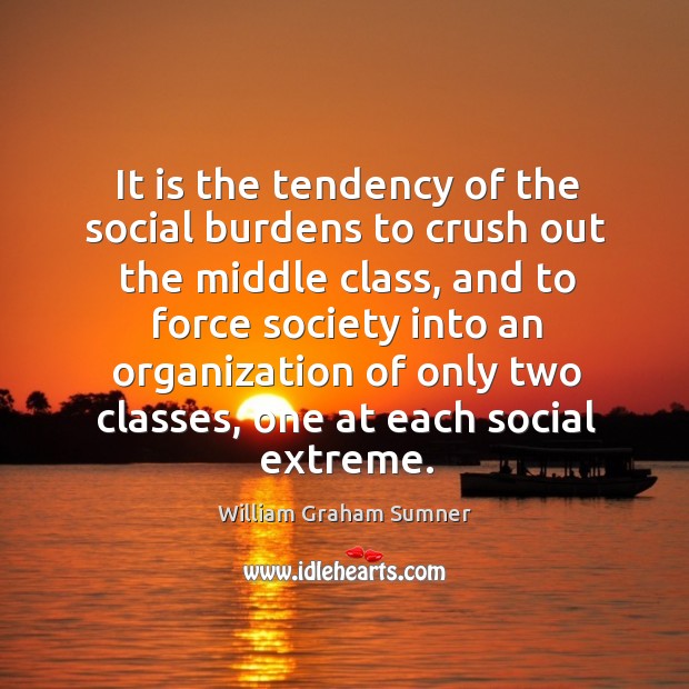 It is the tendency of the social burdens to crush out the middle class, and to force society 