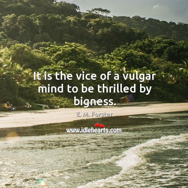 It is the vice of a vulgar mind to be thrilled by bigness. E. M. Forster Picture Quote