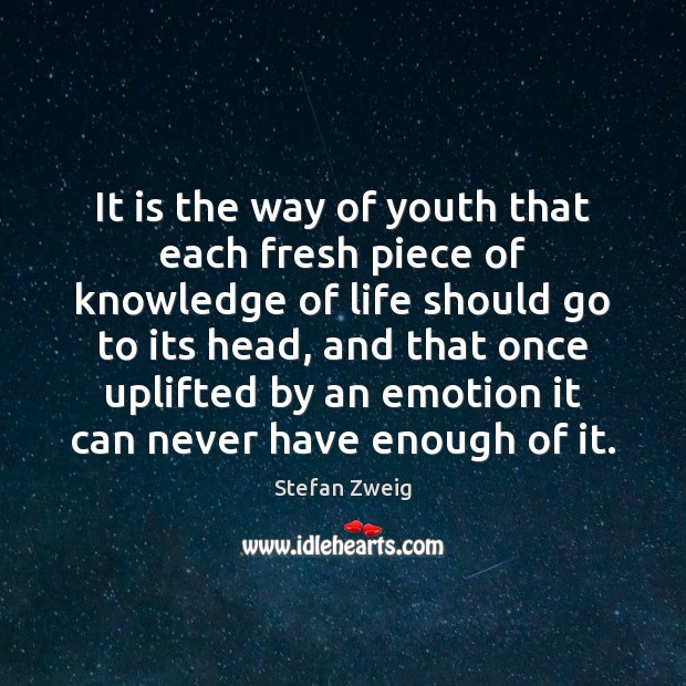 It is the way of youth that each fresh piece of knowledge Stefan Zweig Picture Quote