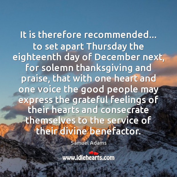 It is therefore recommended… to set apart Thursday the eighteenth day of Image