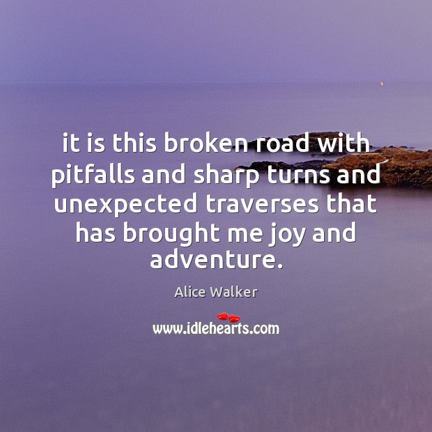It is this broken road with pitfalls and sharp turns and unexpected Alice Walker Picture Quote