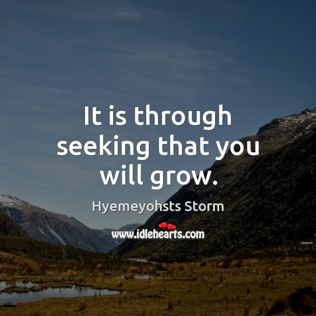 It is through seeking that you will grow. Hyemeyohsts Storm Picture Quote