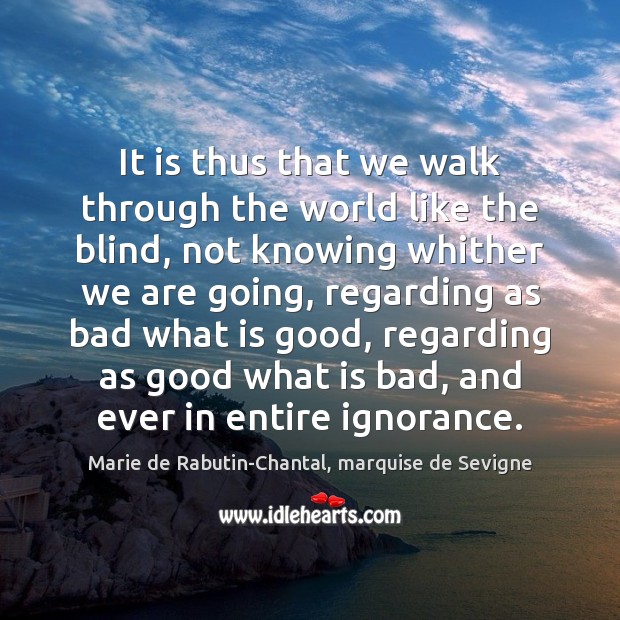 It is thus that we walk through the world like the blind, Marie de Rabutin-Chantal, marquise de Sevigne Picture Quote