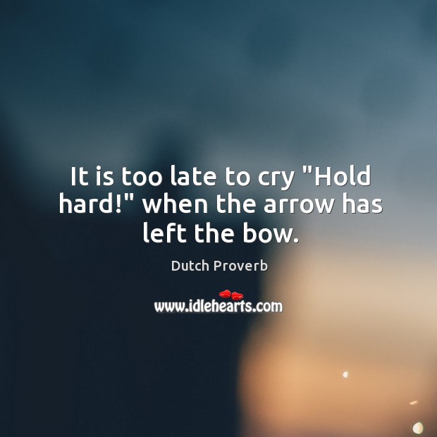 It is too late to cry “hold hard!” when the arrow has left the bow. Image