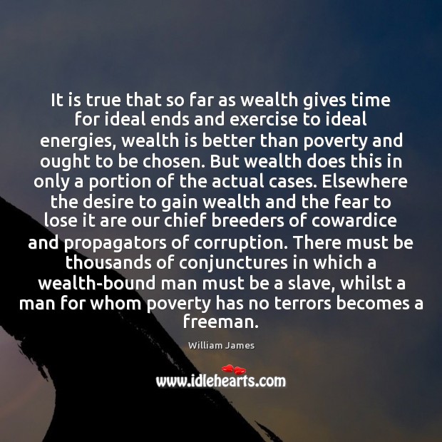 It is true that so far as wealth gives time for ideal William James Picture Quote