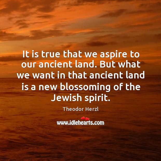 It is true that we aspire to our ancient land. But what we want in that ancient land is Theodor Herzl Picture Quote