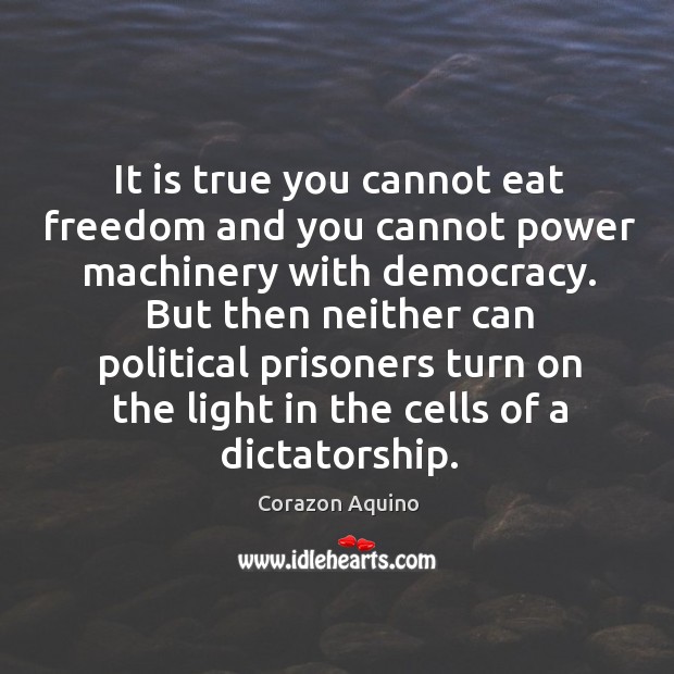 It is true you cannot eat freedom and you cannot power machinery with democracy. Image