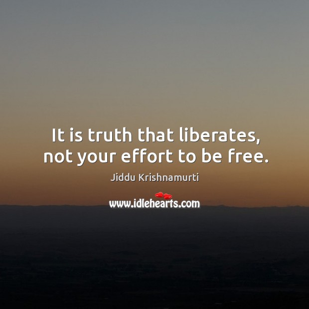 It is truth that liberates, not your effort to be free. Jiddu Krishnamurti Picture Quote