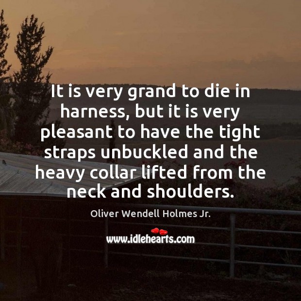It is very grand to die in harness, but it is very Oliver Wendell Holmes Jr. Picture Quote